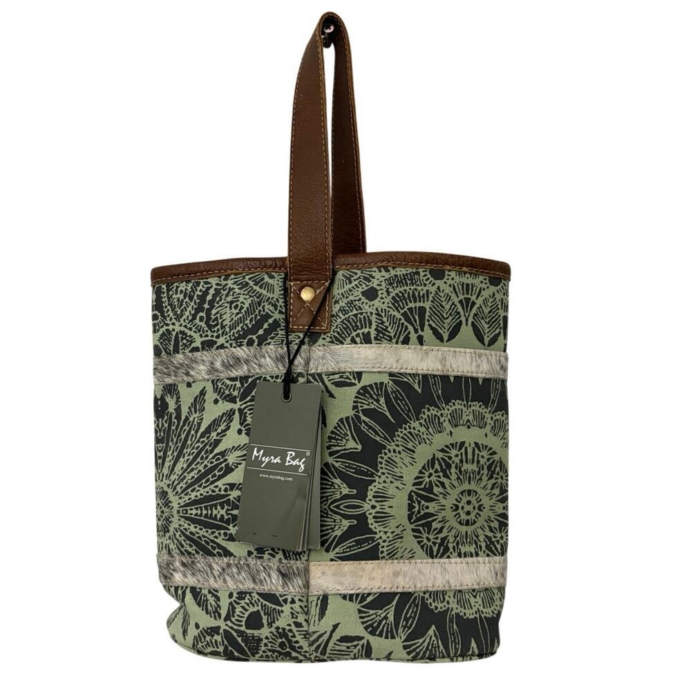 Myra Bag Hide And Floral Print Small Crossbody 10” X 10” Leather Style S-12C2